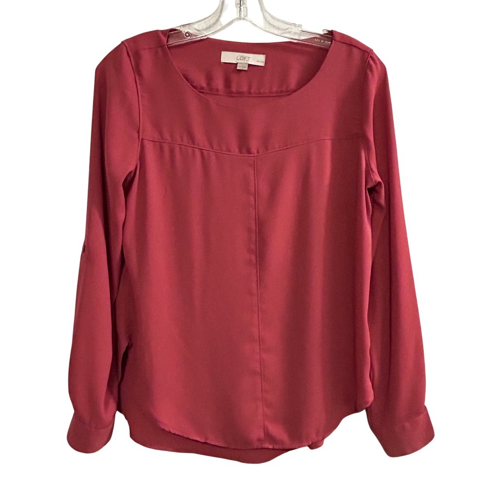 LOFT Petite Red Long Sleeve Square Neck Casual Blouse Top Womens‎ SP